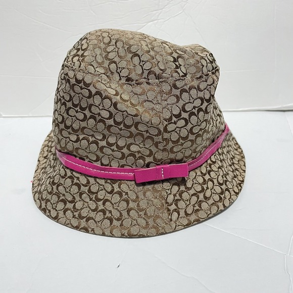 Vtg Coach Women Kids Girls Signature Monogram Bucket Hat Pink Trim Logo Sz S/M - Picture 10 of 10